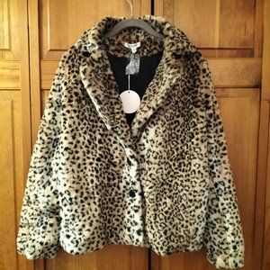 Wild Honey Faux Fur Cheetah Print Swing Coat Women's size Medium M NWT